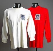 A similar lot: two Cyril Knowles` England No.3 U-23 international jerseys, both long-sleeved, a