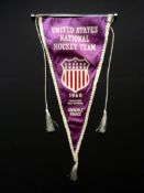 An official large pennant of the United States Ice Hockey team at the Grenoble 1968 Winter Olympic