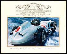 Ten colour lithographic prints of historic racing and sports car marques, a collection of prints