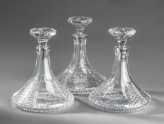 Three Tottenham Hotspur centenary Royal Doulton Crystal decanters & stoppers, captain`s decanters by