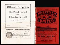 Two 1930s Sheffield United programmes, an away versus a Danish Select XI in Copenhagen 3rd June