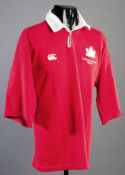 A red Canada No.3 international rugby union shirt, long-sleeved; sold together with a COA signed