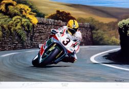 Joey Dunlop memorabilia collection, comprising an artist`s proof of the limited edition lithograph