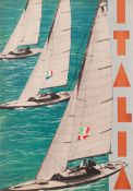 A small travel poster featuring yacht racing inscribed `Italia`, published by the Italian Tourist