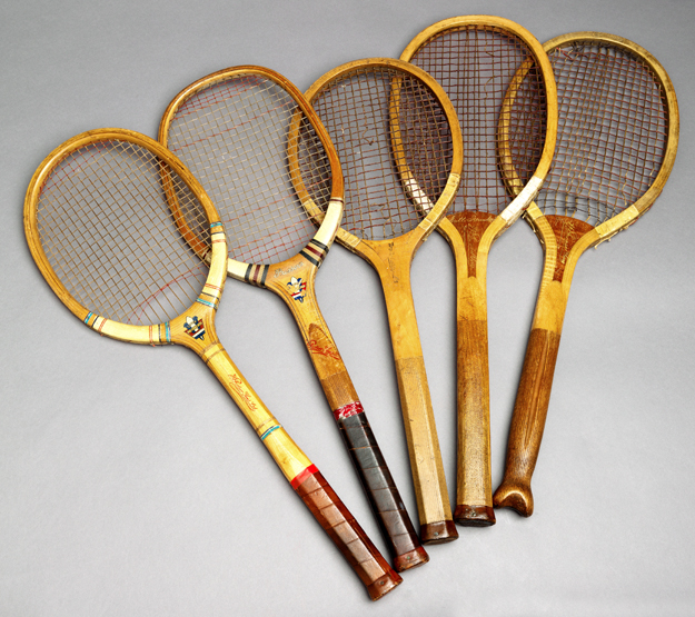 A group of five tennis racquets by the London maker T.H. Prosser & Sons Ltd., i) "Challenge" rare