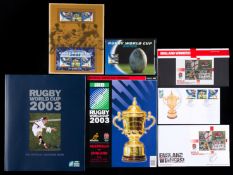 2003 Rugby World Cup memorabilia, comprising: two full sets of tournament match programmes; six