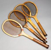 Four early concave throat tennis racquets, i) "The Royal" by F A Davis of London circa 1905, solid