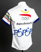 Two shirts issued to Erika Salumae at Olympic Games, both bearing Olympic Rings, the first by Ciro
