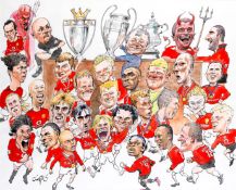 Charles Griffin (born 1946). OLD TRAFFORD HEROES. an original artwork in Indian ink and