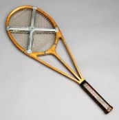 A Hazels Ltd. Streamline "Blue Star" racquet circa 1935, re-strung with nylon, with coloured Hazells