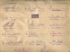 Wales and England autographs from the 1958 World Cup, 18 of the 22 Welsh players signed on a