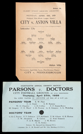 Two single-sheet Leicester City home programmes season 1938-39, a Midland Mid-Week League match v