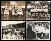 16 1950s b&w press photographs featuring football in the 1950s, team-groups, match action and player