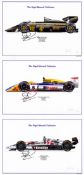 Nigel Mansell-signed set of six limited edition racing car prints after David Wilson, each one