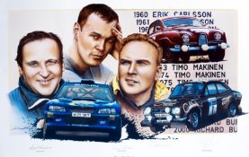 Erik Carlsson, Timo Makinen & Richard Burns signed limited edition print `Three Of A Kind`, their