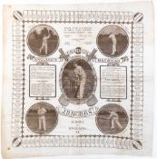 A commemorative handkerchief celebrating the cricket career and achievements of J.B. Hobbs titled "