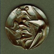 A 1964 Tokyo Olympic Games participation medal, designed by T. Okamoto and K. Tanaka, stylised three