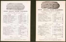 Two rare and early cricket scorecards for the Grand Cricket Matches at Canterbury in 1866 and