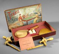 A rare original French boxed table tennis set `Tennis de Salon` circa 1902, the box (45 by 25 5.