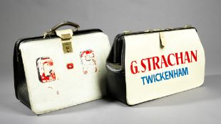 Two vintage bookmaker`s satchels. for G. Strachan of Twickenham; together with a qty. of on-course