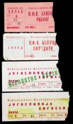 Four 1960s Yugoslavian football tickets, two for the international match v England played at Red