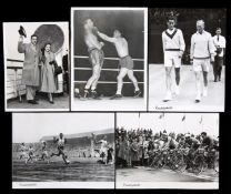 A group of b&w press photos featuring sport in 1948, mostly with backstamps and printed captions,