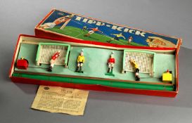 German football game "Tipp-Kick" by Mieg`s, original box containing four lead footballers, two