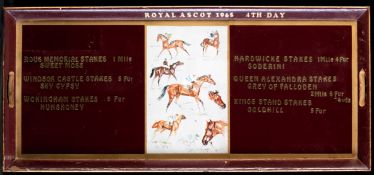 A tray commemorating the 4th Day of Royal Ascot in 1965, incorporating a print from Juliet McCloud`s