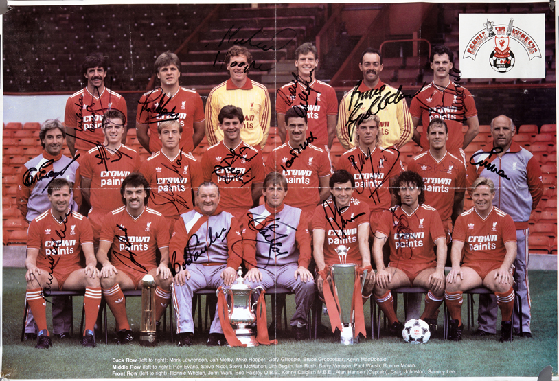 Liverpool memorabilia including autographed items, a fully-signed Liverpool team poster 1986; a