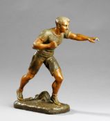 A French spelter figure of a boxer in training circa 1920s, signed to the base H. FUGERE, height