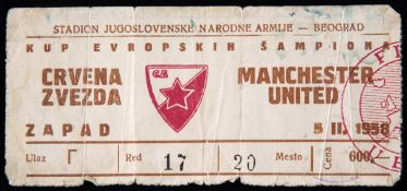 A ticket for the Red Star Belgrade v Manchester United match 5th February 1958, writing to the