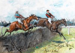 George Finch Mason (1850-1915). THE GRAND NATIONAL 1900, AMBUSH II WINS !. signed, watercolour