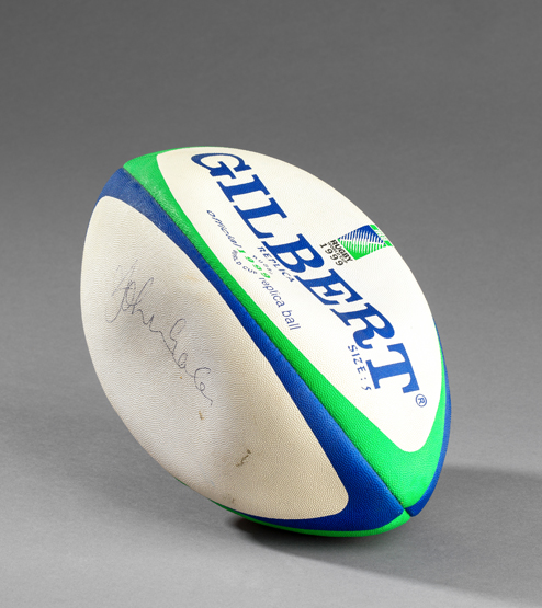 A 1999 Rugby World Cup official replica ball signed by the Australian captain John Eales, sold