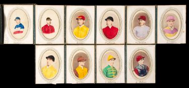 A rare album of hand coloured cartes-de-visite of `celebrated jockeys`, the contents opening out