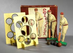 "Slogger, The [cricket] Game" circa 1920, in original box, two batsmen with spring-loaded cricket