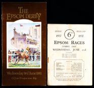 Two Derby racecards, 1937 Mid-Day Sun, and 1981 Shergar