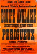 A large & rare French rugby poster for the Grand International Match Perigueux v Leicestershire R.U.