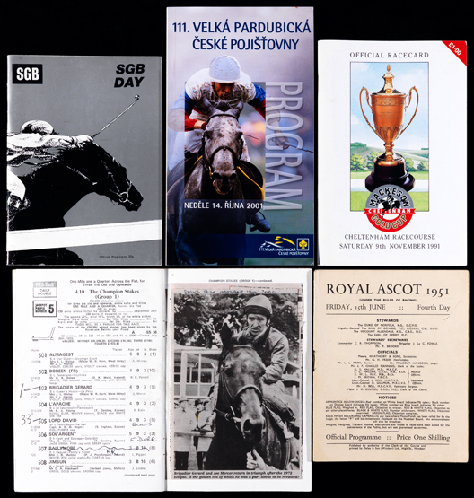 A collection of racecards. found in a box from a deceased collector`s estate with a hand written