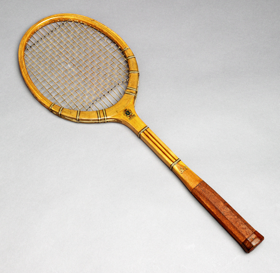 A very unusual "Fifty-Fifty" triple-stem shaft tennis racquet by Cedric Veber of Paris circa 1930-