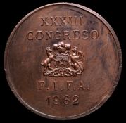 A bronze medal issued for the 33rd FIFA Congress held in Chile in 1962, the obverse with a South