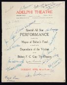 A Fulham FC autographed theatre programme for a Special All Star Performance in aid of the Mayor