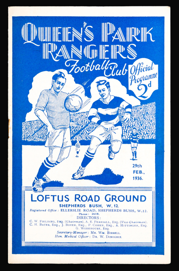 QPR v Tottenham Hotspur programme 29th February 1936, reserves fixture