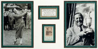 A signed Bobby Locke `Open Championship Winner` display, comprising two 12 by 8in. b&w