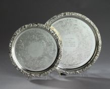 Two EPNS plates presented to Cyril Knowles, the first inscribed SINCERE THANKS FROM PAT JENNINGS,