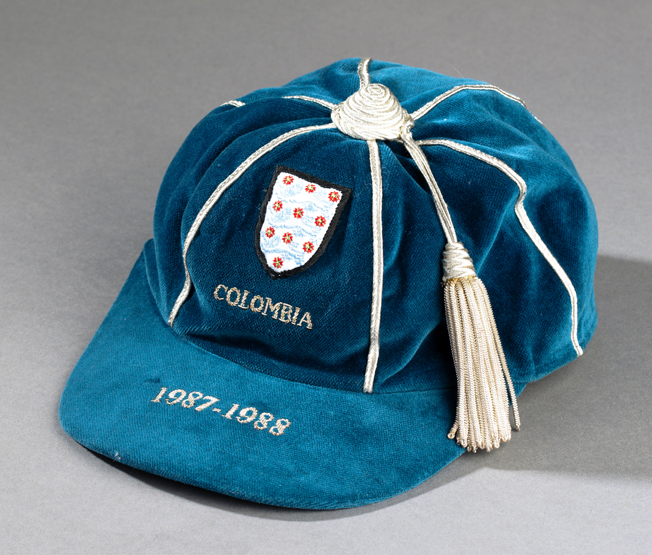 A blue England v Colombia international cap 1987-88, sold with printed match reports of the Rous Cup
