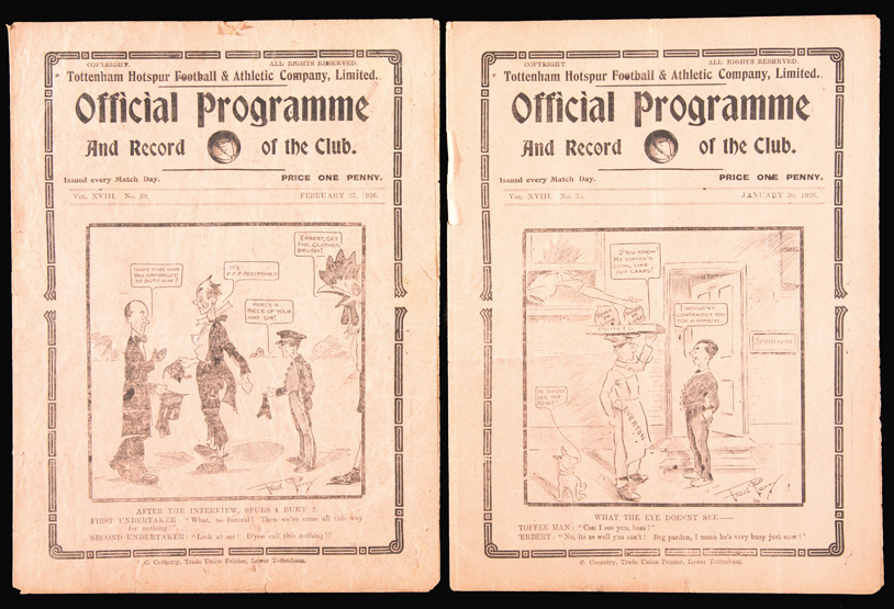 Two Tottenham Hotspur v Manchester United programmes from season 1925-26, the Cup tie on 30th