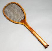 A semi-transitional flat top racquet by A.W.Gamage of Holborn, London, circa 1895-1900, with a