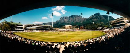 A Giles Ridley signed large panoramic photograph of Newlands Cricket Ground in Western Province,