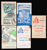 Charlton Athletic F.A. Cup final programmes, for 1946, 1947 and the War Cup finals of 1943 & 1944;