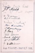 The autographs of the Preston North End 1922 F.A. Cup finalists, in ink on a broad sheet removed